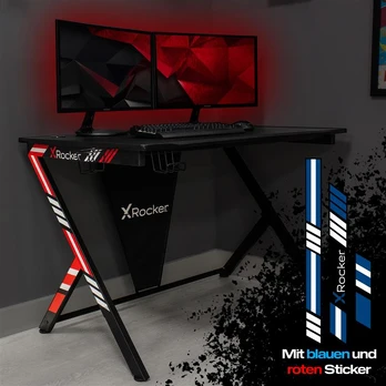 X-Rocker - Ocelot Carbon Gaming Desk - Blue & Red Stickers
