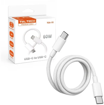 Teltech 3A USB-C - USB-C 60W 1m balta oplot TCA-06