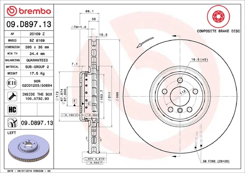 Stabdžių diskas BREMBO 09.D897.13
