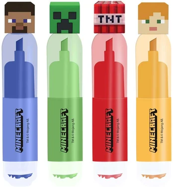 Kids Licensing Minecraft pack with 4 highlighters with stamp