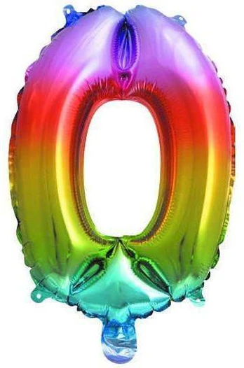 Folinis balionas „Skaičius 0“, daugiaspalvis metalinis, 33 cm