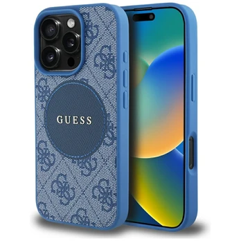 Dėklas Guess 4G Circle Classic Logo MagSafe do iPhone 16 Pro mėlyna