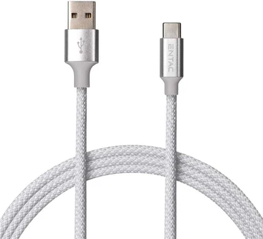 Entac kabelis USB-A - USB-C 1.5m 2A 10W nailonas sidabrinis