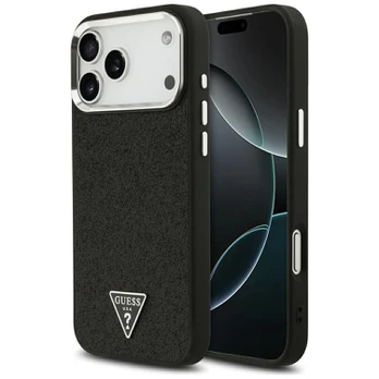 Dėklas Guess Glitter Triangle Logo MagSafe do iPhone 17 Pro Max juoda