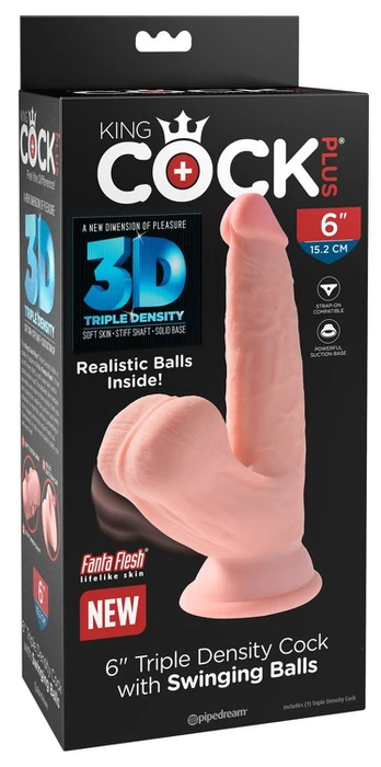 Dildo KING COCK PLUS 3D WITH SWINGING BALLS 15,2 cm