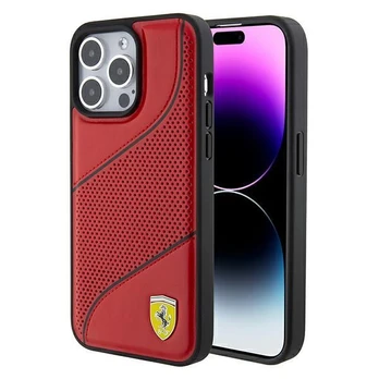 Dėklas Ferrari FEHCP15LPWAR iPhone 15 Pro 6.1" raudona|red hardcase Perforated Waves Metal Logo
