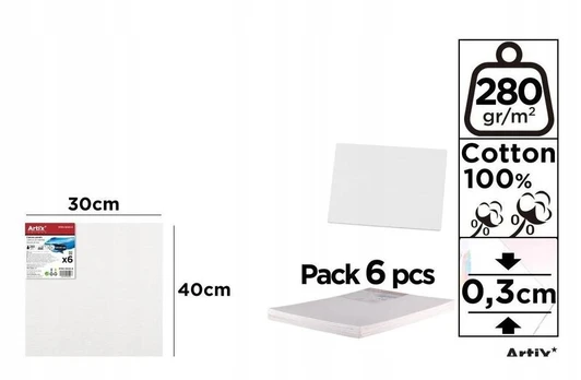 Drobės drobės 30x30 cm, 280 g/m², 6 vnt.
