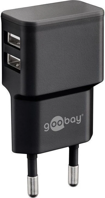 Įkroviklis Goobay Dual USB 2.0, USB 2.0 Type A/AC, juoda