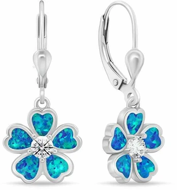 Brilio Silver Sidabrinis Dangle Earrings Flowers with Mėlyna Opals EA1097WB