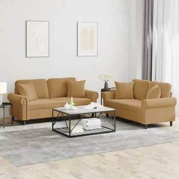 Sofa Sofos komplektas su pagalvėmis, 2 dalių, rudas, aksomas