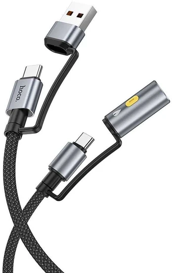 HOCO cable All-in-one USB A / Type C to Type C / Cigarette lighter 3A 60W U138 1,2 m juodas