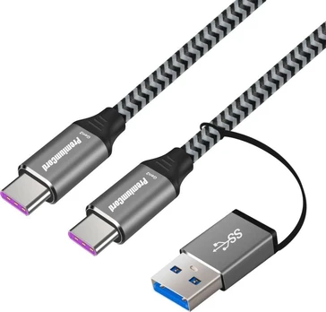 Kabelis USB PremiumCord USB-A + USB-C - USB-C 2 m Juodai-pilkas (ku31cq2)
