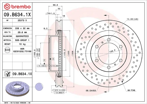 Stabdžių diskas BREMBO 09.B634.1X