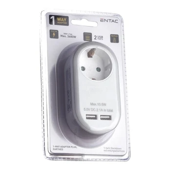 Entac Steckdosenadapter + 2x USB-A baltas