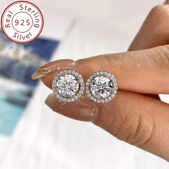 Moisanito sidabro auskarai, 1ct+1ct