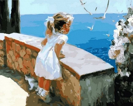 Tapyba Pagal Skaičius: „Mergaitė prie jūros“ 40x50 cm