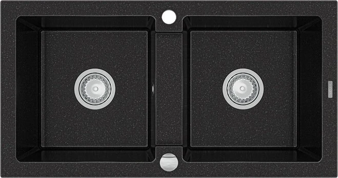 Granitinė virtuvinė plautuvė Mexen Mario su sifonu, Metallic black/silver