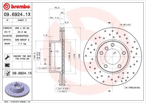 Stabdžių diskas BREMBO 09.6924.1X