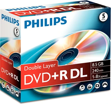 1x5 Philips DVD+R 8,5GB DL 8x JC