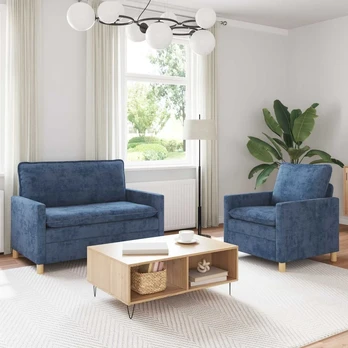 Sofa Sofos komplektas 2 pcs Mėlyna Poliesteris