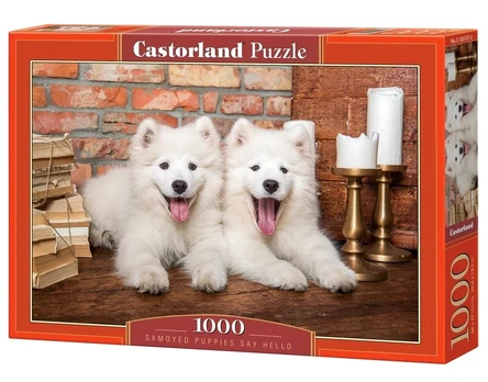 Puzzles 1000 elements Samoyed Puppies say hello