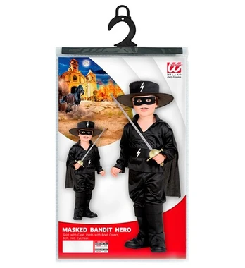 MASKED BANDIT HERO (shirt with cape, pants with boot covers, belt, hat, eyemask)