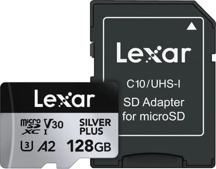 Lexar Memory card microSD 128GB C10 A2 U3 V30 205/150MB/s Silver Plus