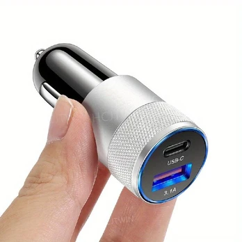 Automobilinis USB C įkroviklis, Juoda sidabrinė【USB+PD】