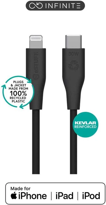 eSTUFF INFINITE (GRS) USB-C to Lightning Cable MFI 1m Juodas.