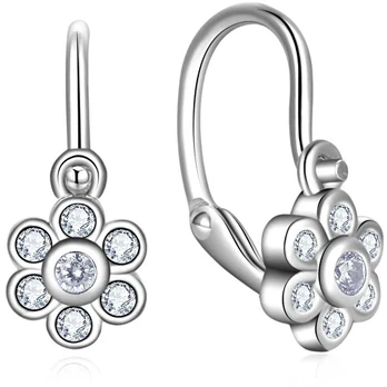 Moiss Children's sidabrinis earrings Flower with zircons E0001411