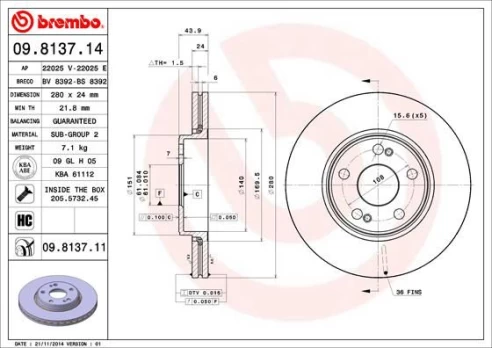 Stabdžių diskas BREMBO 09.8137.11