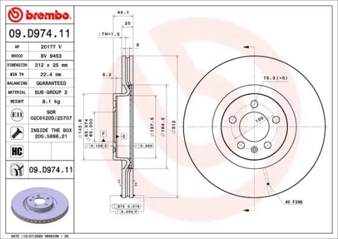 Stabdžių diskas BREMBO 09.D974.11