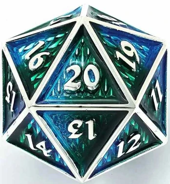 Hymgho Spindow Metal Behemoth Chonk D20-Sidabrinis w/Mėlyna&Žalias 45mm