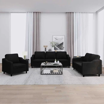 Sofa Sofos komplektas su pagalvėlėmis, 3 dalių, juodas, audinys
