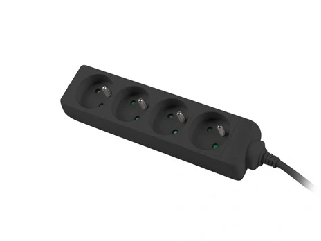 Power strip 1.5m, black, 4 sockets, cable made of solid copper