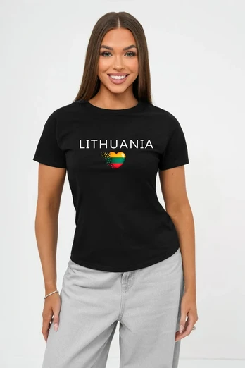 Moteriški juodi marškinėliai Lithuania (baltas)
