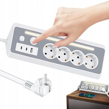 Prailginimo laidas su 4 lizdais, 3 Usb ir Led, 1.5m