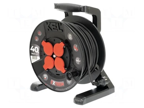 Extension lead | 3x1.5mm2 | reel,with non-rotating sockets | black