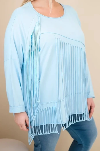 Moteriška Plus Size palaidinė su kutais, mėlynos spalvos