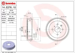 Stabdžių būgnas BREMBO 14.E276.10 kaina