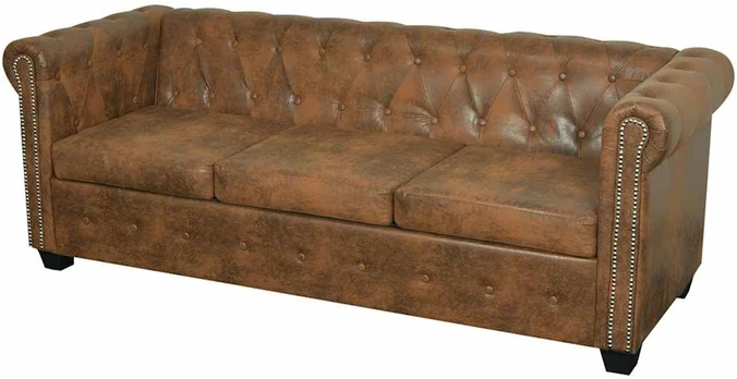 Chesterfield Sofa 3-vietis Ruda Dirbtinė Oda