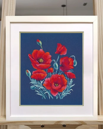 Cross stitch kit "Poppies on blue" S1598
