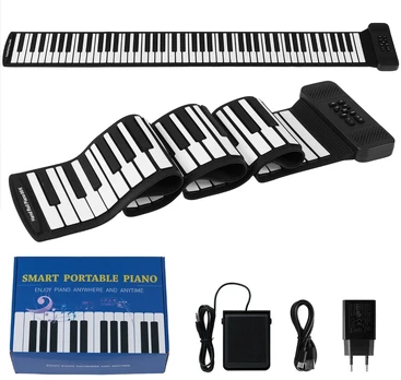 88 klavišų sulankstomas pianinas Juodas