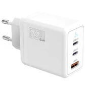 Charger 2x USB C + USB A Power Delivery white, GaN 65W kaina