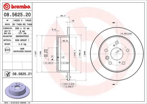 Stabdžių diskas BREMBO 08.5625.21
