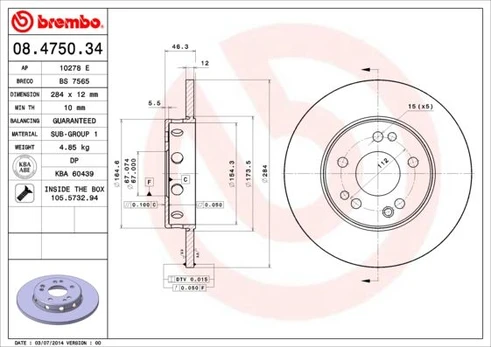 Stabdžių diskas BREMBO 08.4750.34