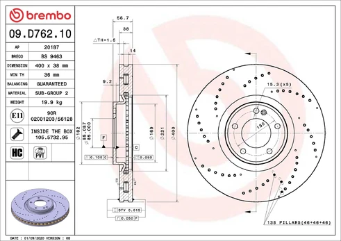 BREMBO 09.D762.10 Brake Disc