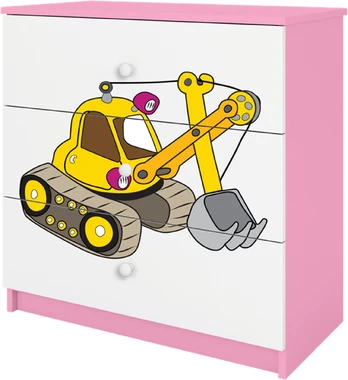 Rožinė Komoda babydreams ekskavatorius