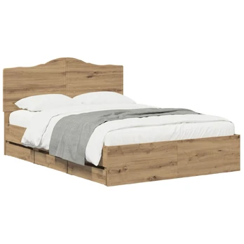 Bed Frame with Storage and Headboard Artisan Oak 140 x 190 cm