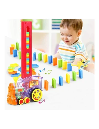 Žaislinis domino traukinys su 80 kaladėlių
